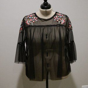 NWOT Embroidered Mesh Top